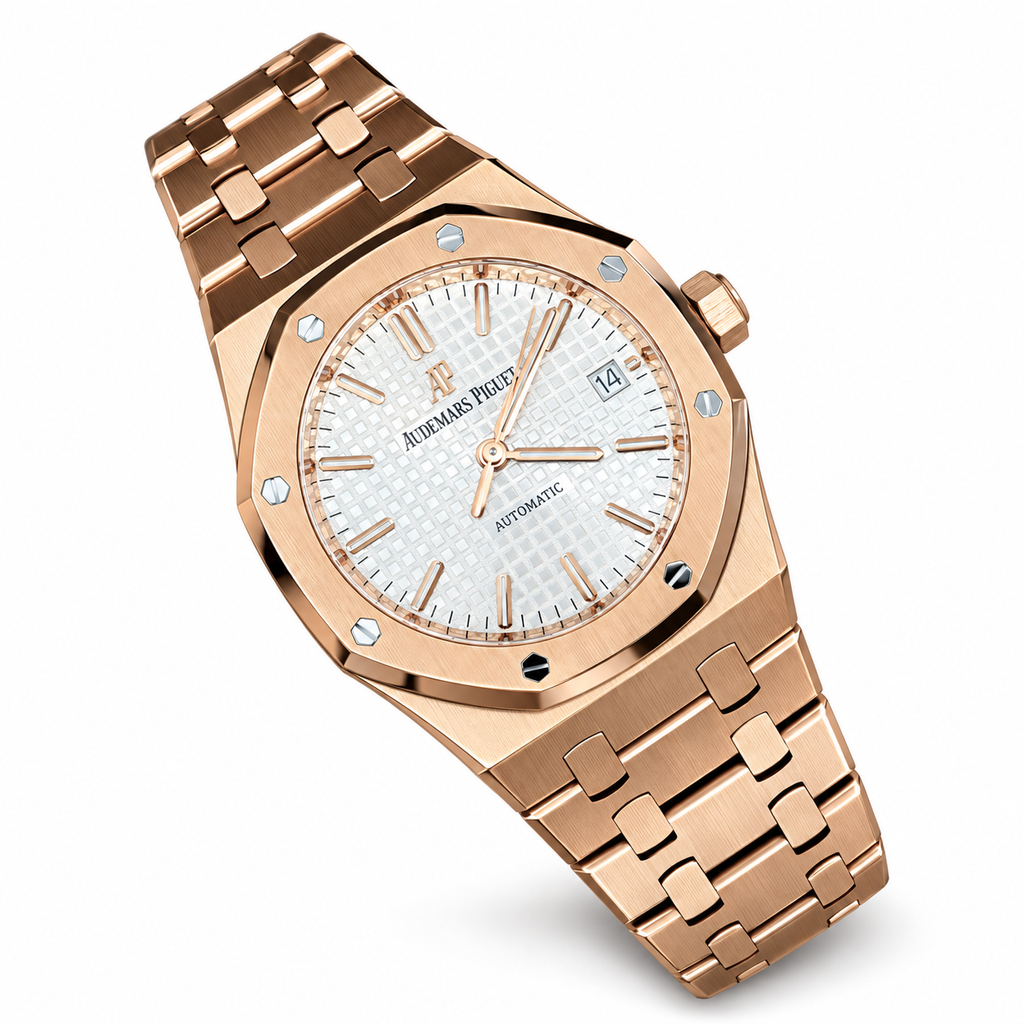 Audemars Piguet Royal Oak Rose Gold White Dial Integrated Bracelet Automatic Watch