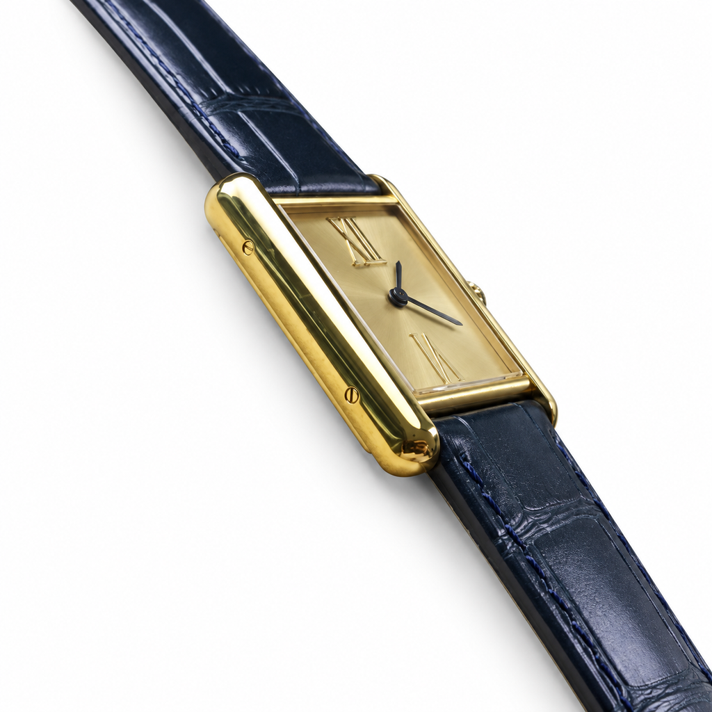 Cartier Tank Must Large Yellow Gold Champagne Dial Navy Strap Watch – KDY