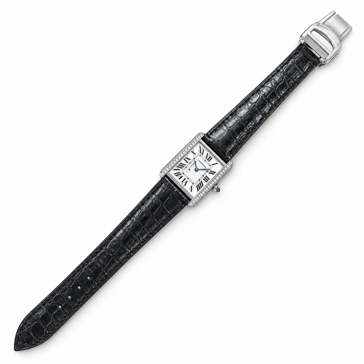 Cartier Tank Must — White Gold Diamond Set & Black Alligator Strap