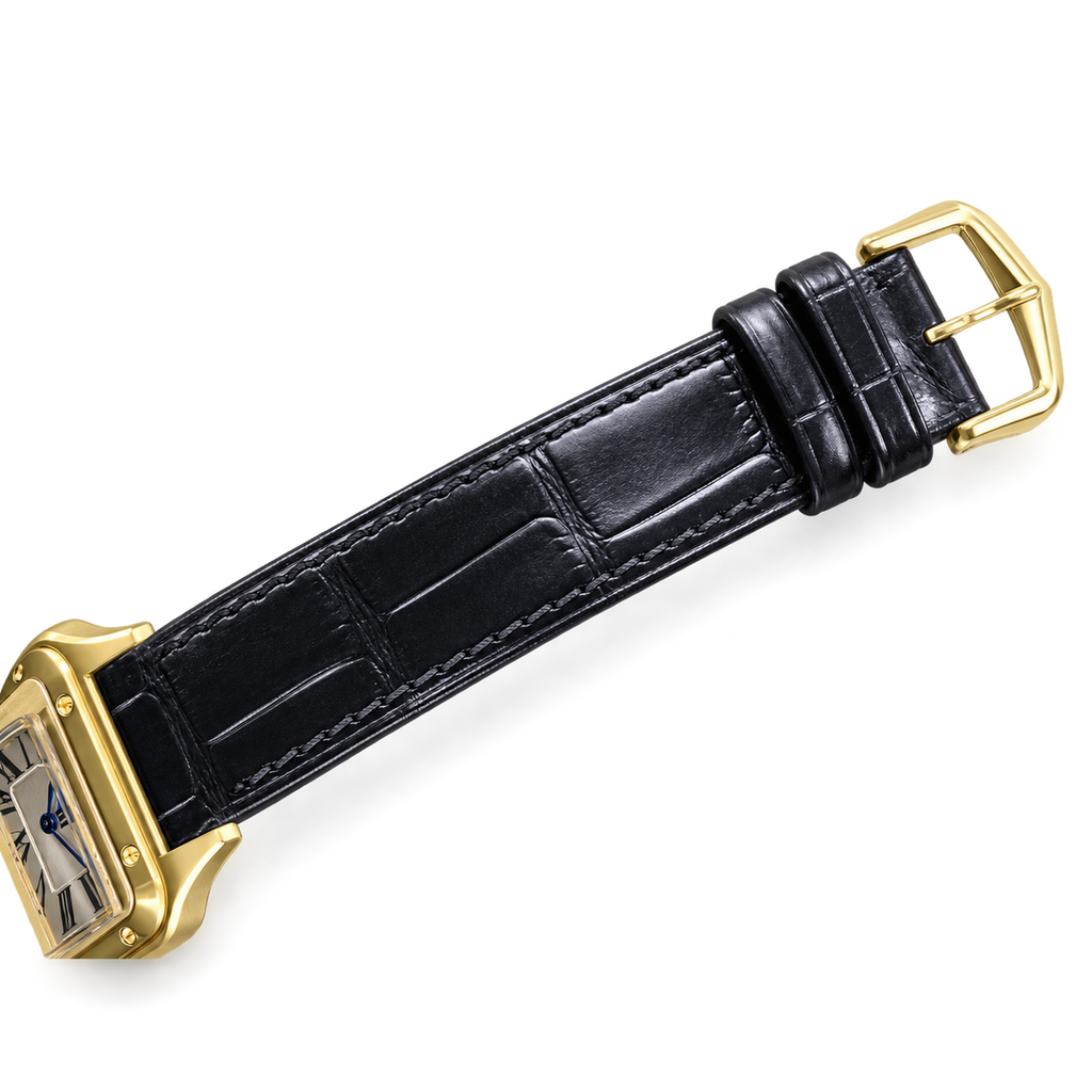Cartier Santos-Dumont Large — 18K Yellow Gold, White Dial, Roman Numerals & Black Alligator Strap, Quartz