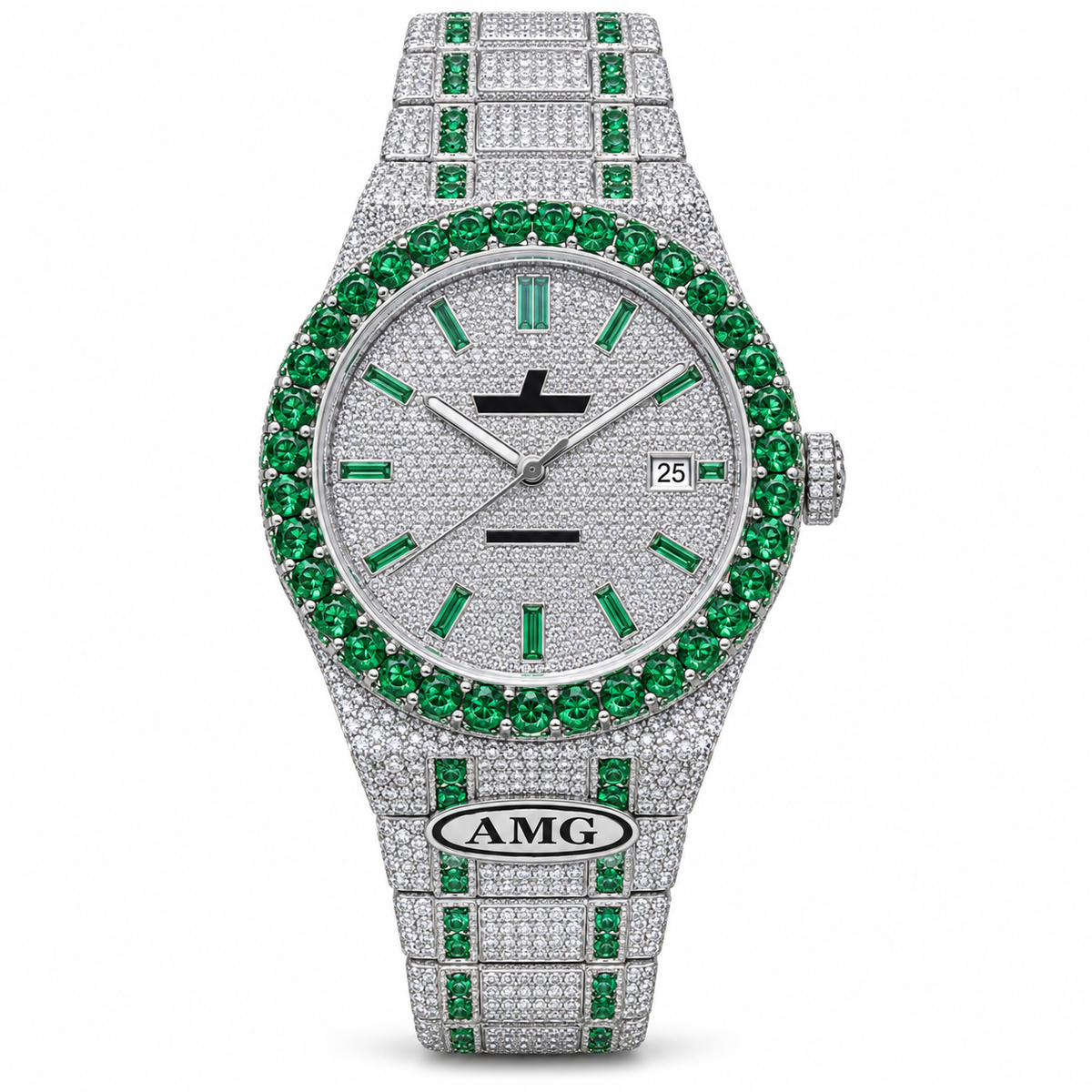 Royal Oak Iced Out – Full Diamond Pavé & Emerald Baguette AMG