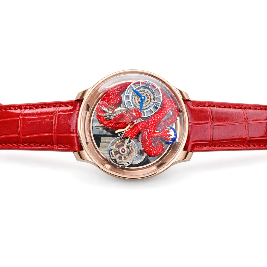 Jacob & Co. Astronomia Art Red Dragon Rose Gold Tourbillon Blue Orb Red Leather Watch