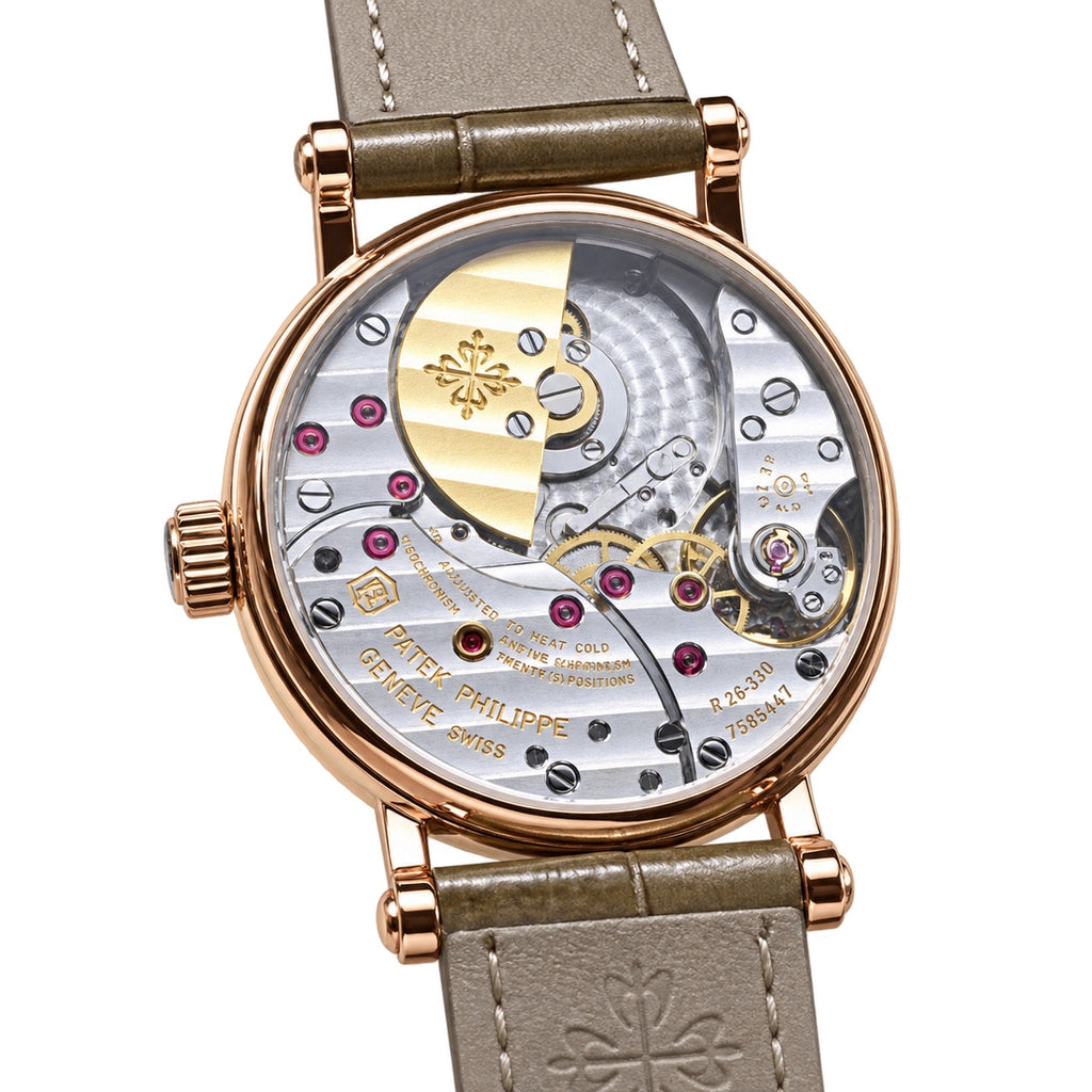 Patek Philippe Calatrava — 18K Rose Gold, Frosted White Dial & Olive Alligator Strap