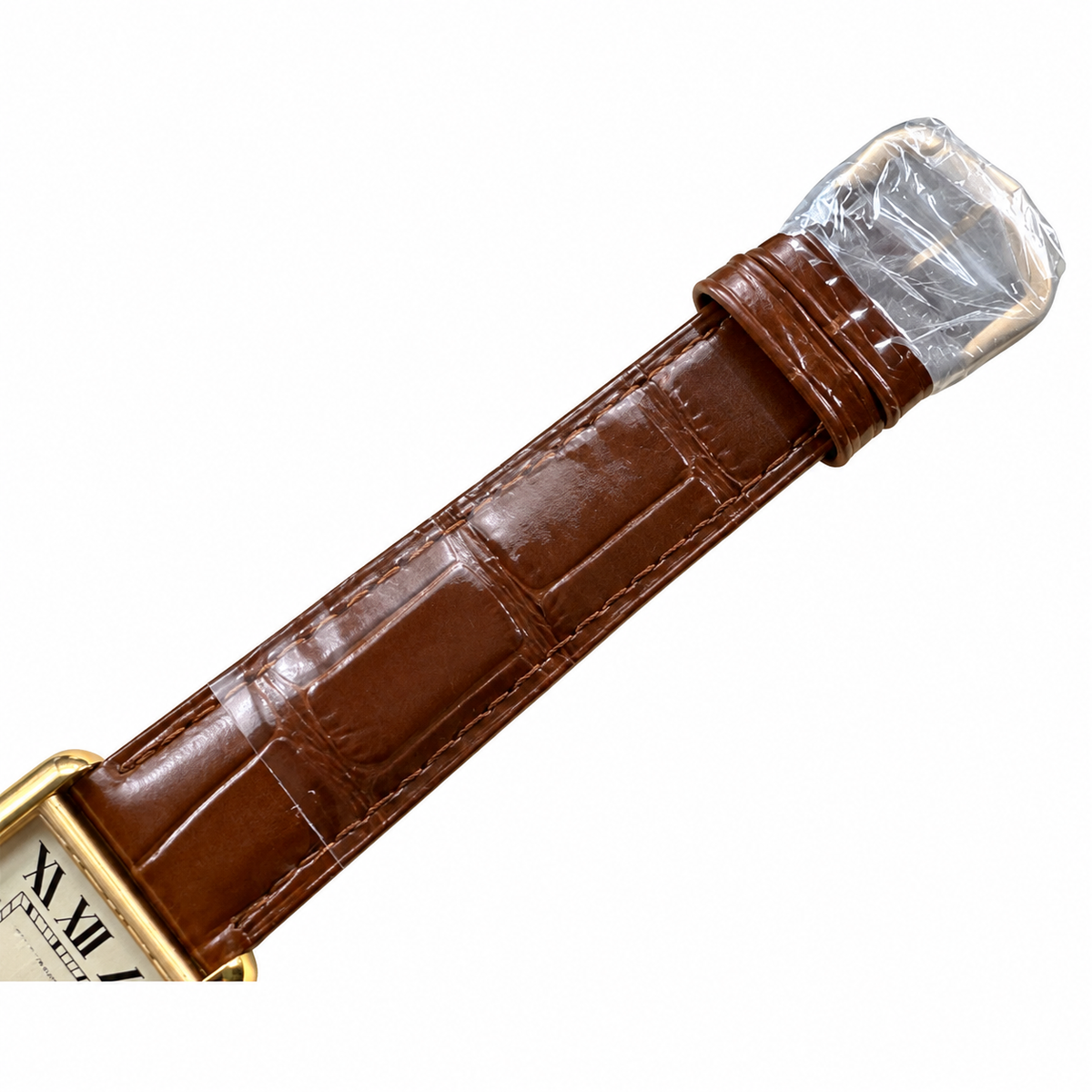 Cartier Tank Louis Large Yellow Gold White Dial Date Brown Strap Watch – KDY