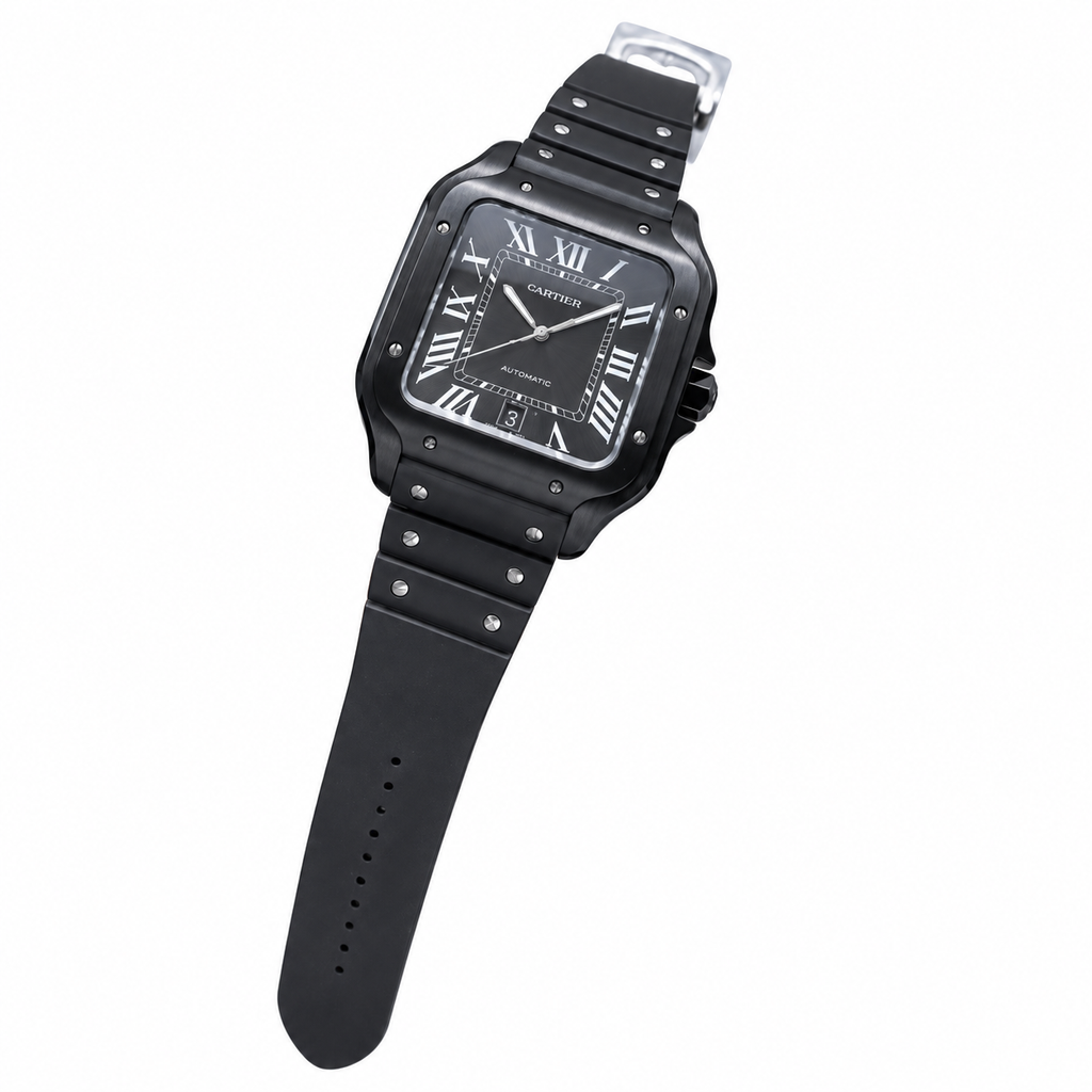 Cartier Santos Large Steel ADLC Full Black Dial Date Automatic Bracelet Watch – KDY