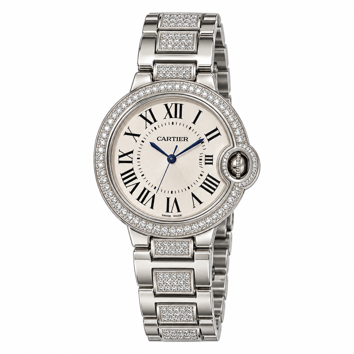 Cartier Ballon Bleu de Cartier — Diamond Bezel, Pink Dial & Diamond Steel Bracelet