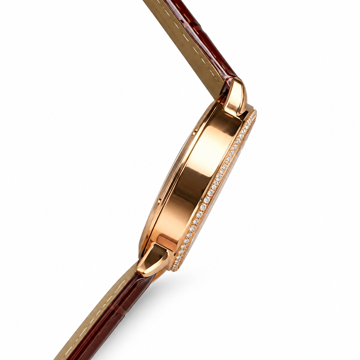 Cartier Ronde Louis Cartier Automatic — 18K Rose Gold, Diamond Bezel & Brown Alligator Strap