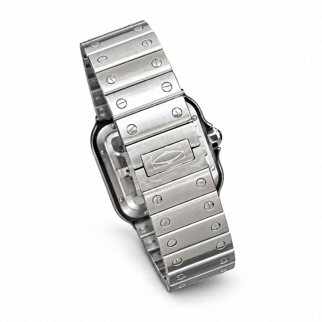Cartier Santos Large Skeleton — Steel & ADLC, Skeleton Dial, Roman Numerals & Steel Bracelet, Automatic
