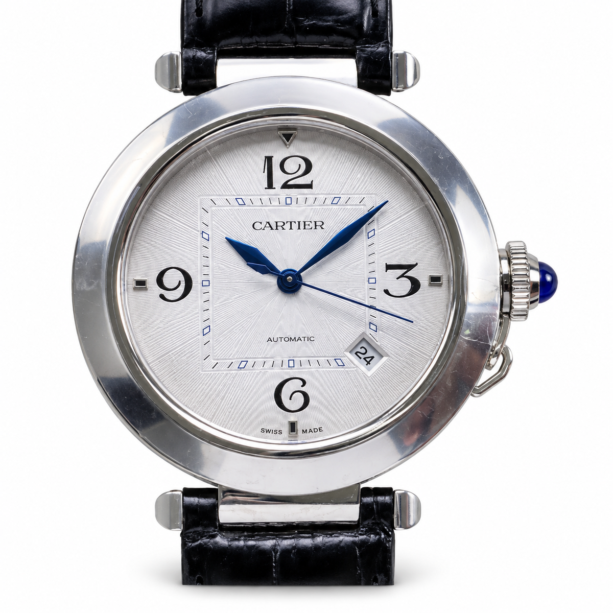 Cartier Pasha de Cartier Automatic — Steel, Silver Dial & Black Alligator Strap