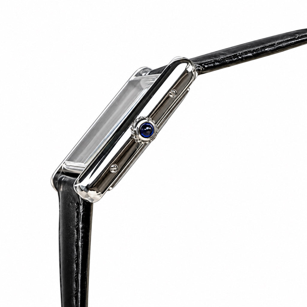 Cartier Tank Must — Steel, Black Lacquer Dial & Black Alligator Strap, Large