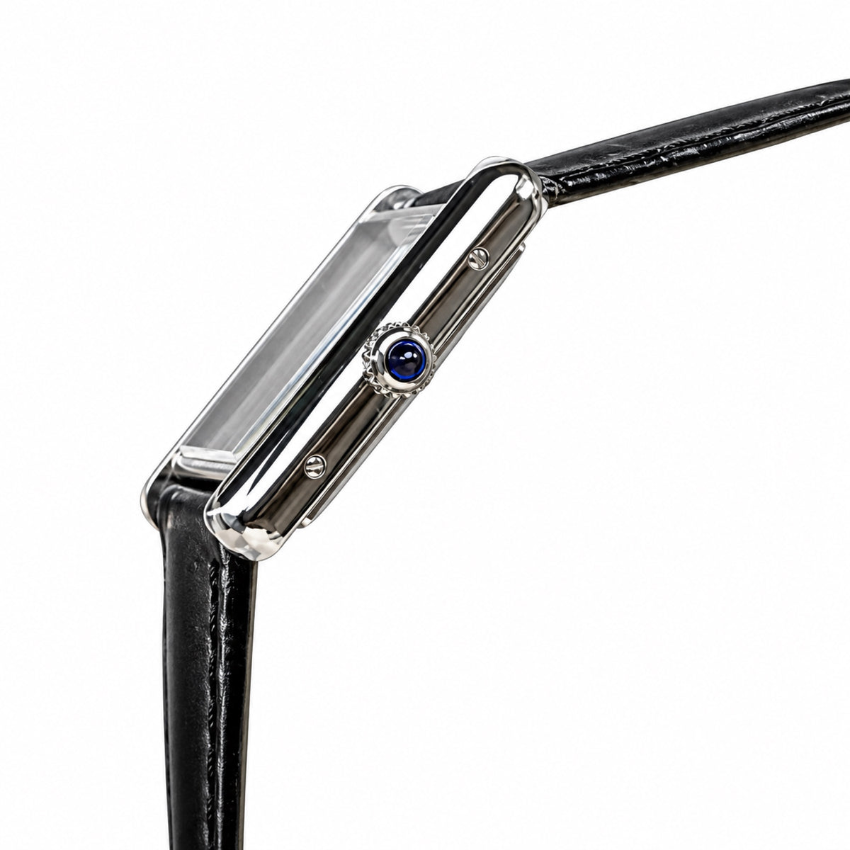 Cartier Tank Must — Steel, Black Lacquer Dial & Black Alligator Strap, Large