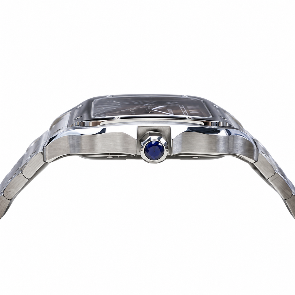 Cartier Santos Large — Steel, Brown Dial, Arabic Numerals, Date & Steel Bracelet, Automatic