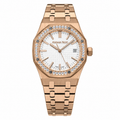 Audemars Piguet Royal Oak Rose Gold Diamond Bezel White Tapisserie Date Watch