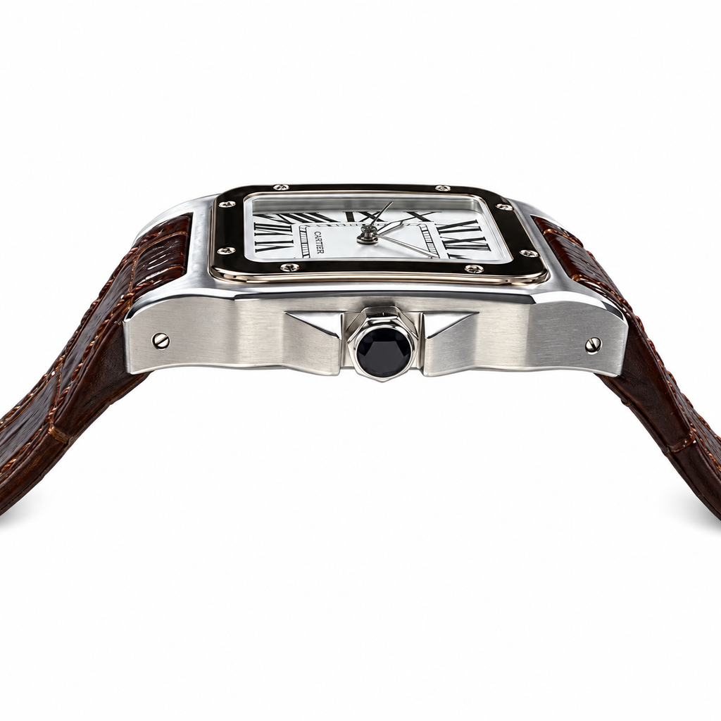 Cartier Santos Dumont Steel Rose Gold White Dial Brown Strap Watch – KDY