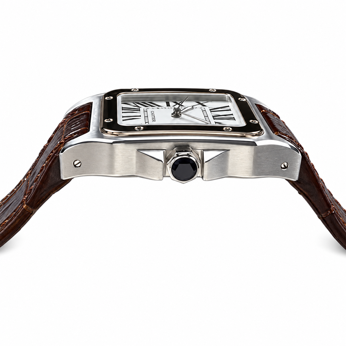 Cartier Santos Dumont Steel Rose Gold White Dial Brown Strap Watch – KDY