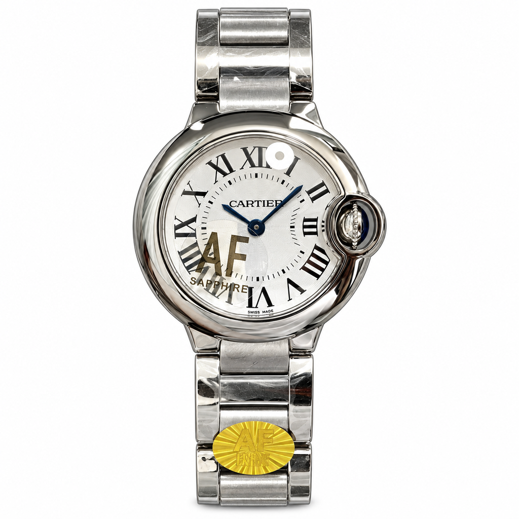 Cartier Ballon Bleu Small Stainless Steel White Dial Integrated Bracelet Watch AF Sapphire