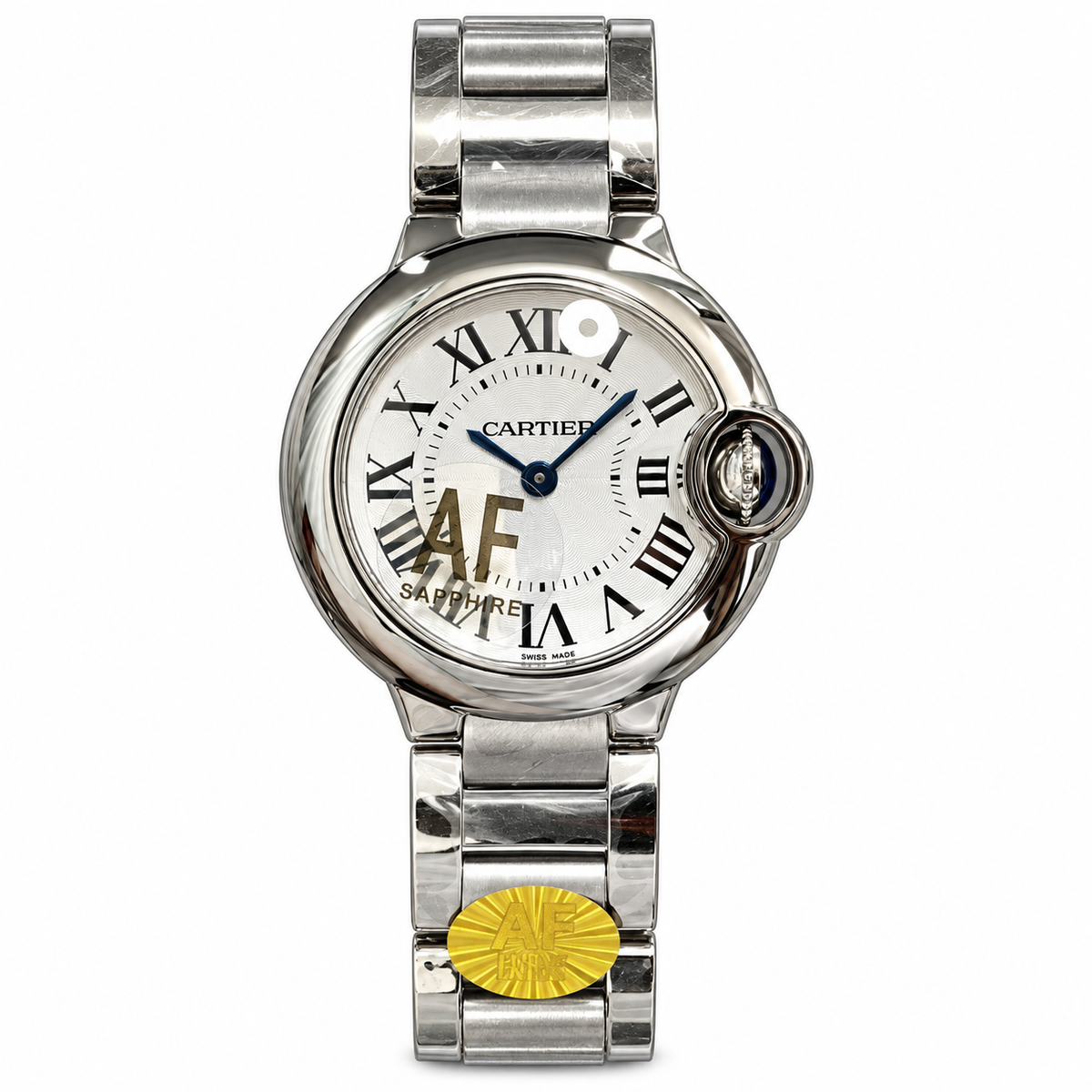 Cartier Ballon Bleu Small Stainless Steel White Dial Integrated Bracelet Watch AF Sapphire