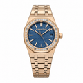 Audemars Piguet Royal Oak Rose Gold Diamond Bezel Blue Tapisserie Date Watch
