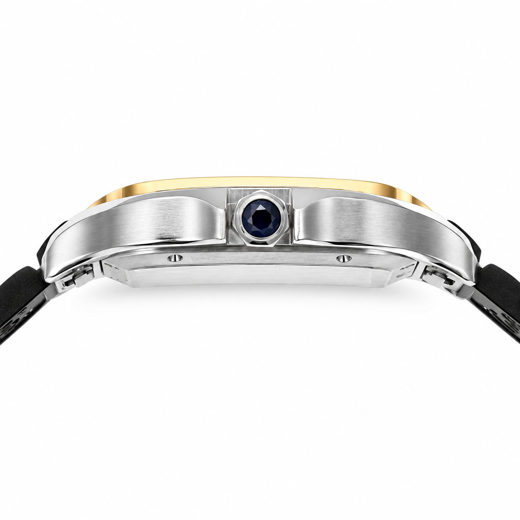 Cartier Santos de Cartier Skeleton Automatic — Steel & Black ADLC Bezel, Skeleton Dial & Black Rubber Strap, Large