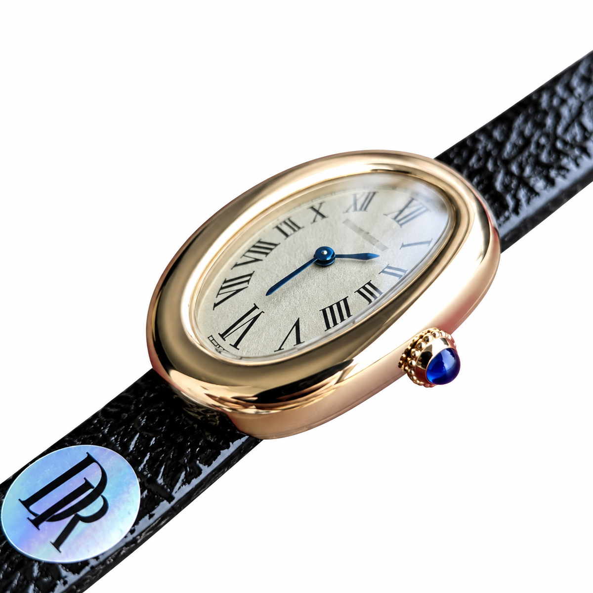 Cartier Baignoire Vintage — 18K Yellow Gold, Cream Dial, Roman Numerals & Black Leather Strap, Women