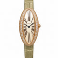 Cartier Baignoire Allongée — 18K Rose Gold, Double Diamond Bezel & Khaki Alligator Strap