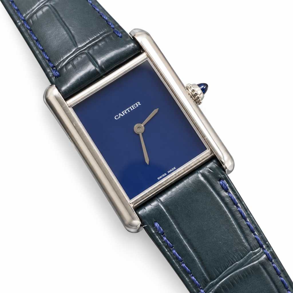 Cartier Tank Must Steel Navy Blue Dial Quartz Blue Strap Watch – KDY