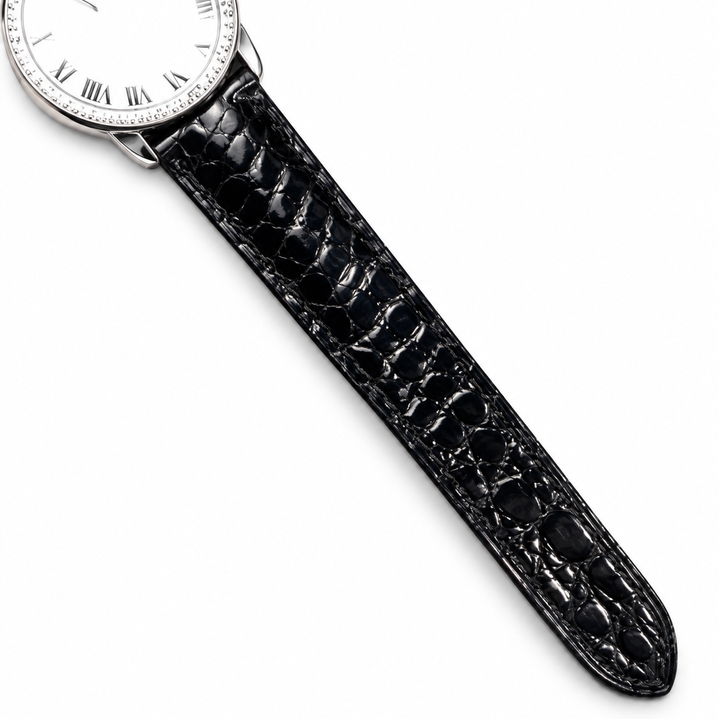 Cartier Ronde Louis Cartier Small — 18K White Gold, Diamond Bezel, White Dial, Roman Numerals & Black Alligator Strap, Women