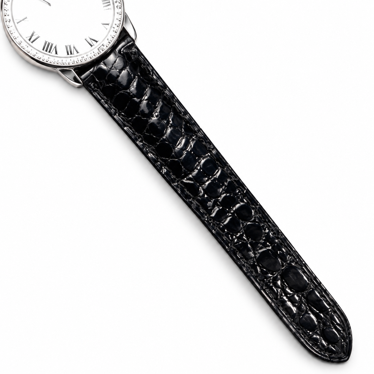 Cartier Ronde Louis Cartier Small — 18K White Gold, Diamond Bezel, White Dial, Roman Numerals & Black Alligator Strap, Women