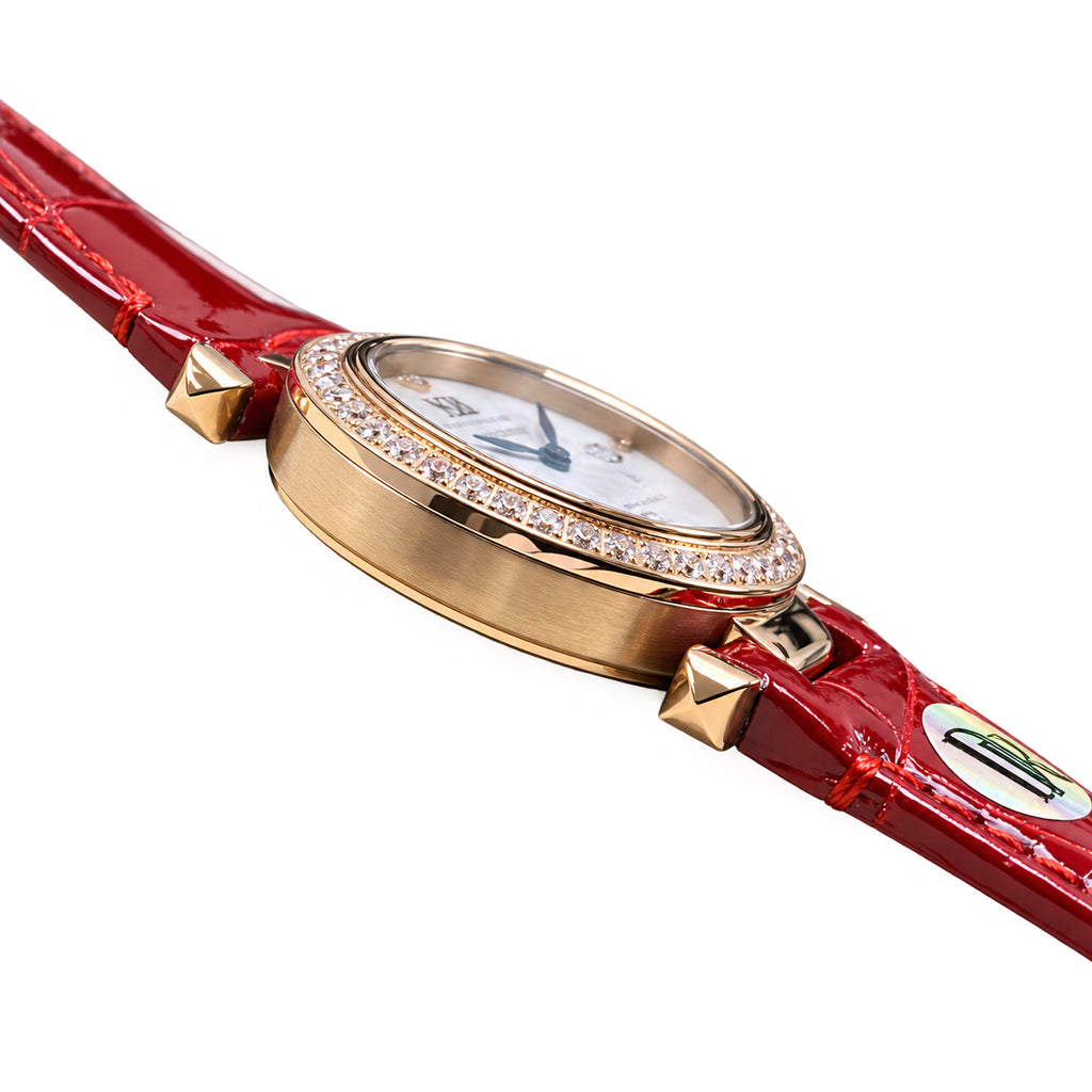 Cartier Pasha Rose Gold Diamond Bezel Red Leather Watch