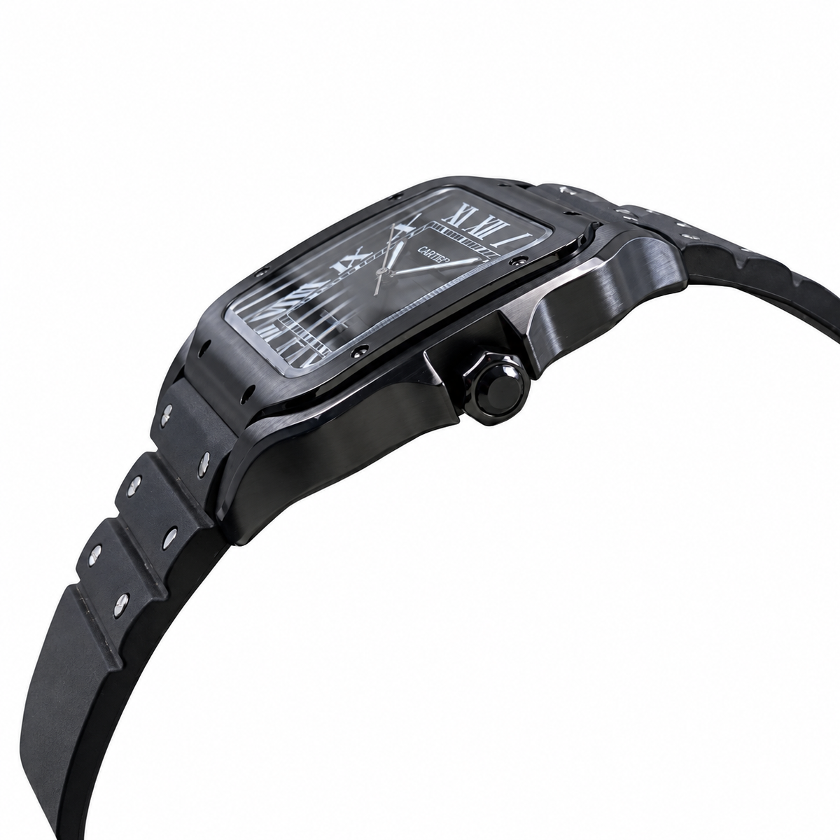 Cartier Santos Large Steel ADLC Full Black Dial Date Automatic Bracelet Watch – KDY