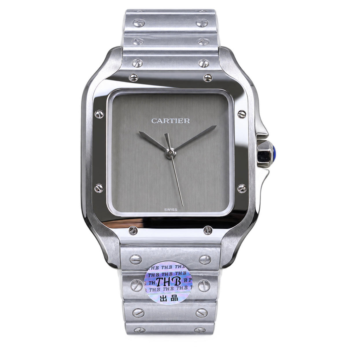 Cartier Santos Automatic Grey Dial Stainless Steel Bracelet Luxury Watch Swiss Made