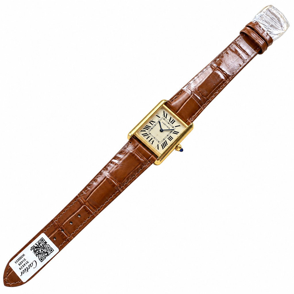 Cartier Tank Louis Large Yellow Gold White Dial Date Brown Strap Watch – KDY