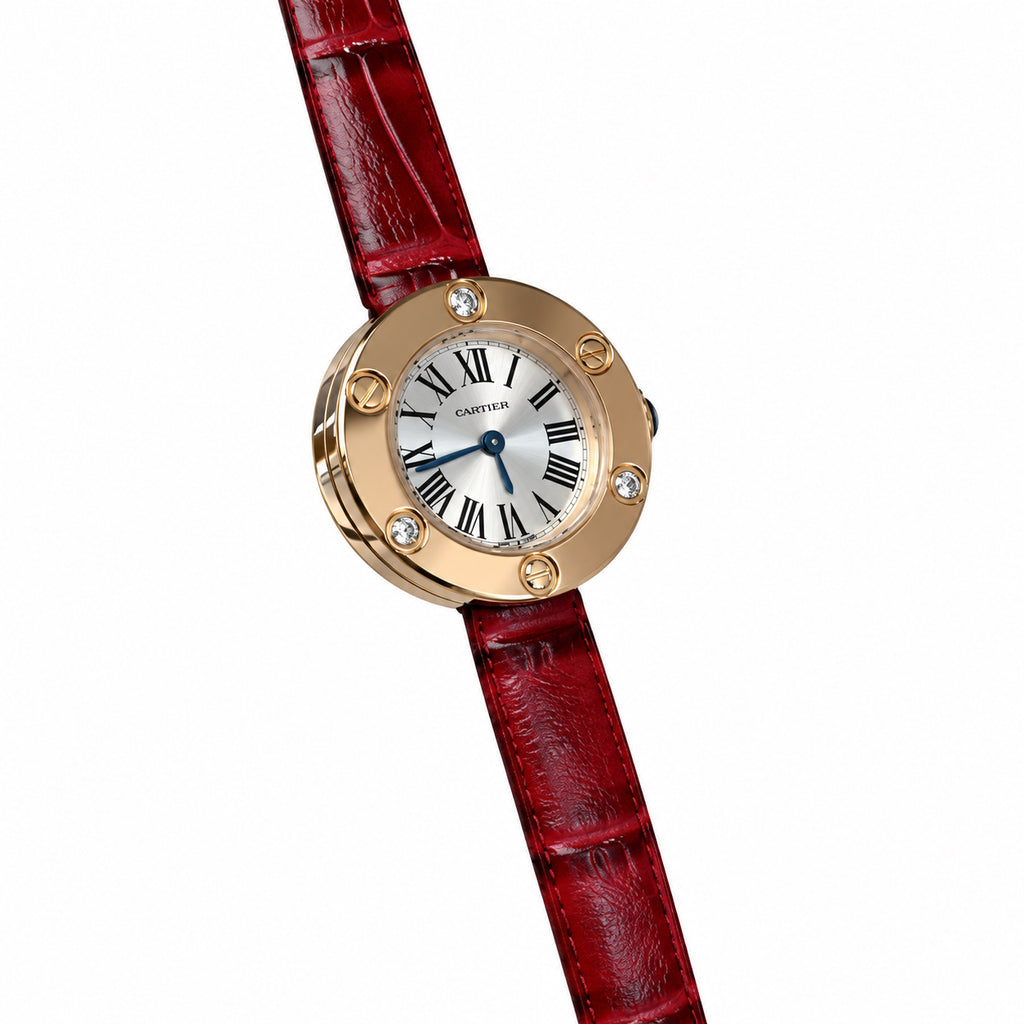 Cartier Love — 18K Rose Gold, 4 Diamonds & Red Alligator Strap