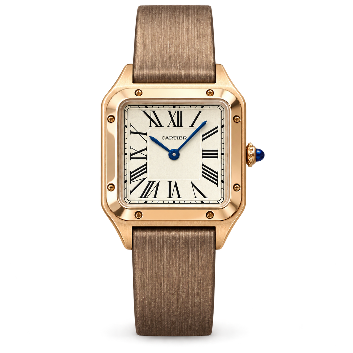 Cartier Santos-Dumont — Rose Gold, Champagne Dial & Taupe Satin Strap
