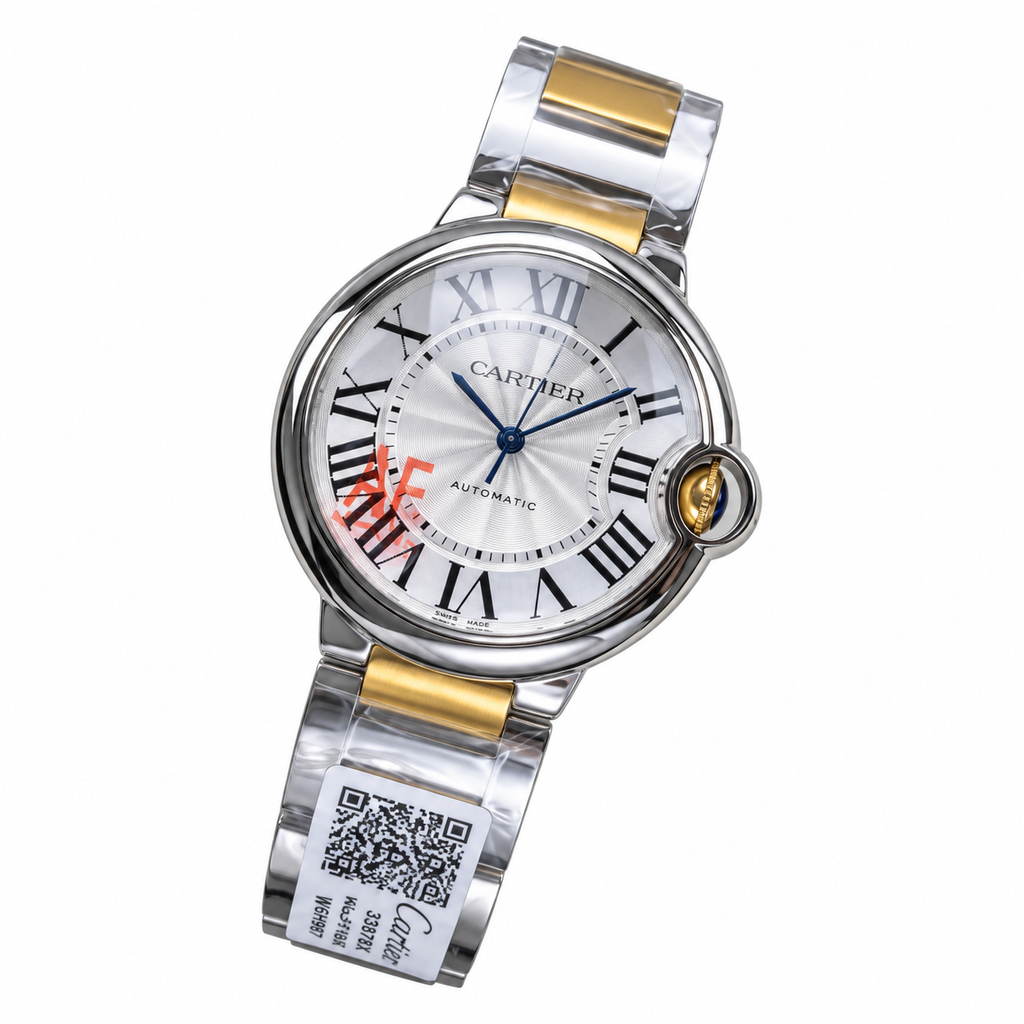 Cartier Ballon Bleu 42mm — Steel & Yellow Gold, Silver Dial, Roman Numerals & Two-Tone Bracelet, Automatic