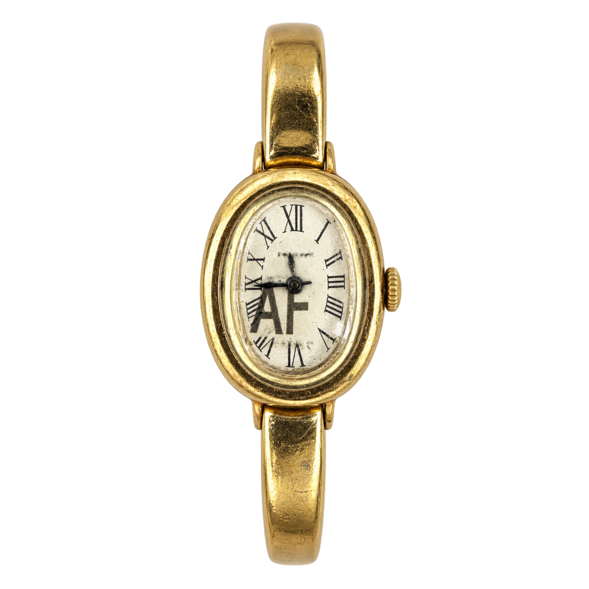Cartier Baignoire — 18K Yellow Gold, White Oval Dial, Roman Numerals & Yellow Gold Bangle, Women