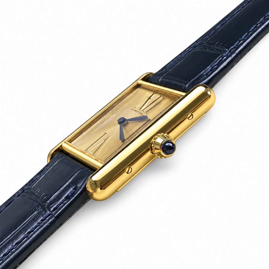 Cartier Tank Must Large Yellow Gold Champagne Dial Navy Strap Watch – KDY