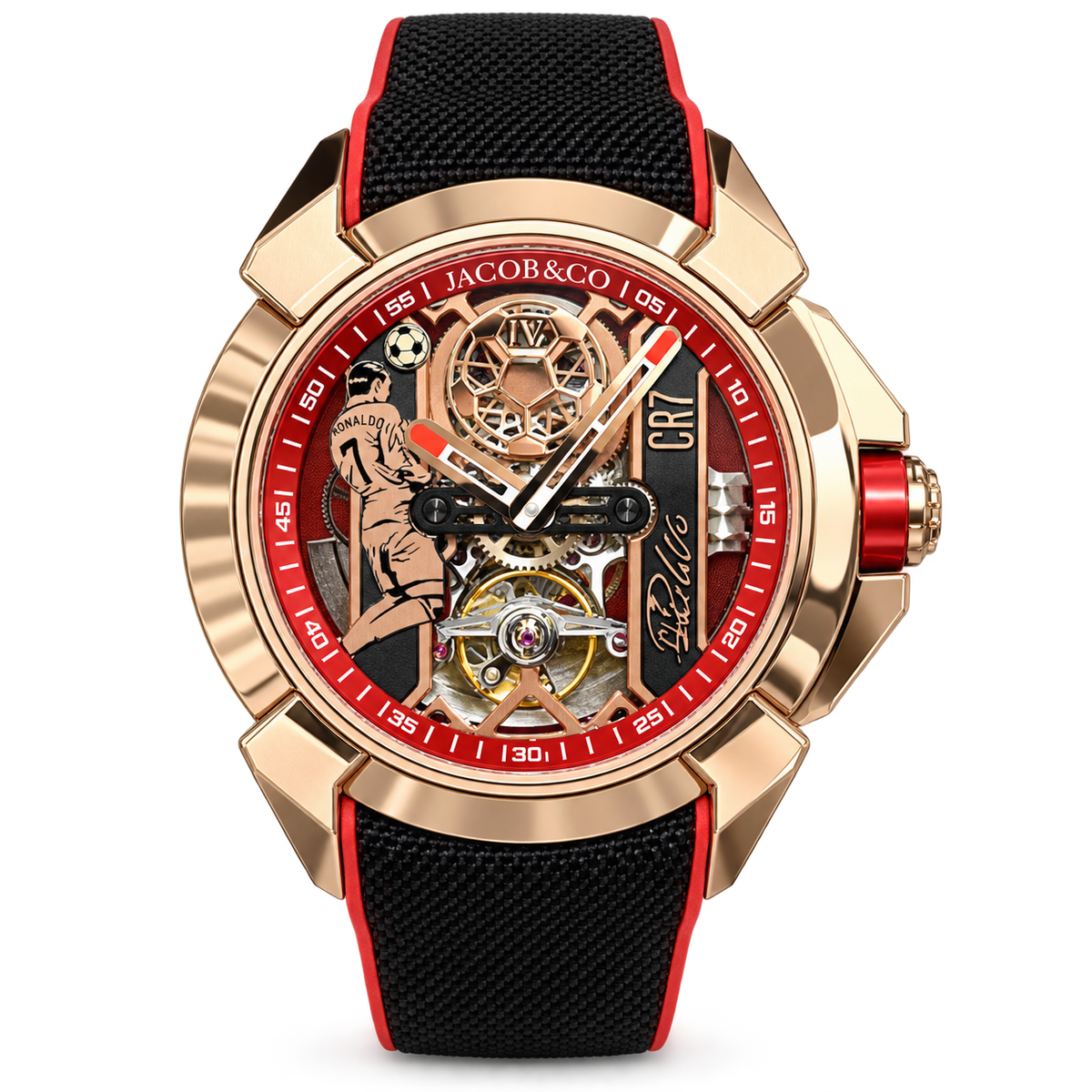 Jacob & Co. Epic X CR7 Rose Gold Red Sapphire Skeleton Ronaldo No.7 Watch
