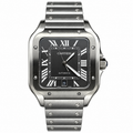 Cartier Santos Large — Steel, Black Dial, Roman Numerals, Date & Steel Bracelet, Automatic