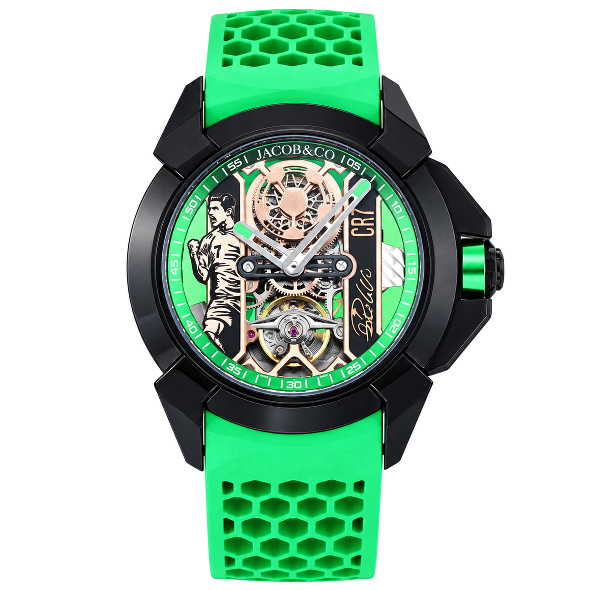 Jacob & Co. Epic X CR7 Black DLC Tourbillon Skeleton Green Black Watch
