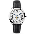Cartier Drive de Cartier — Steel, White Dial, Moon Phase & Black Alligator Strap, Automatic
