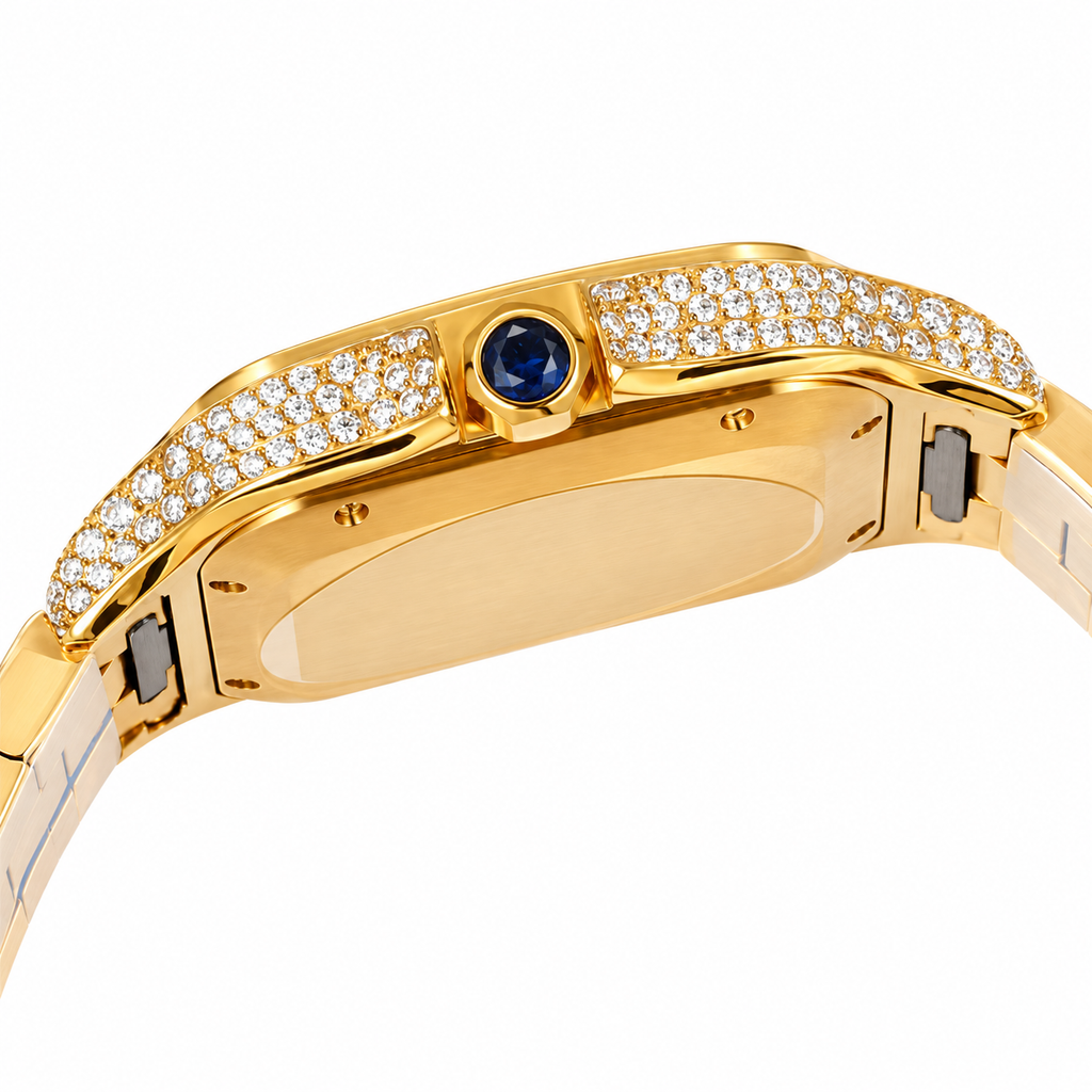 Cartier Santos de Cartier Automatic — 18K Yellow Gold, Full Diamond Bezel & Gold Bracelet, Large
