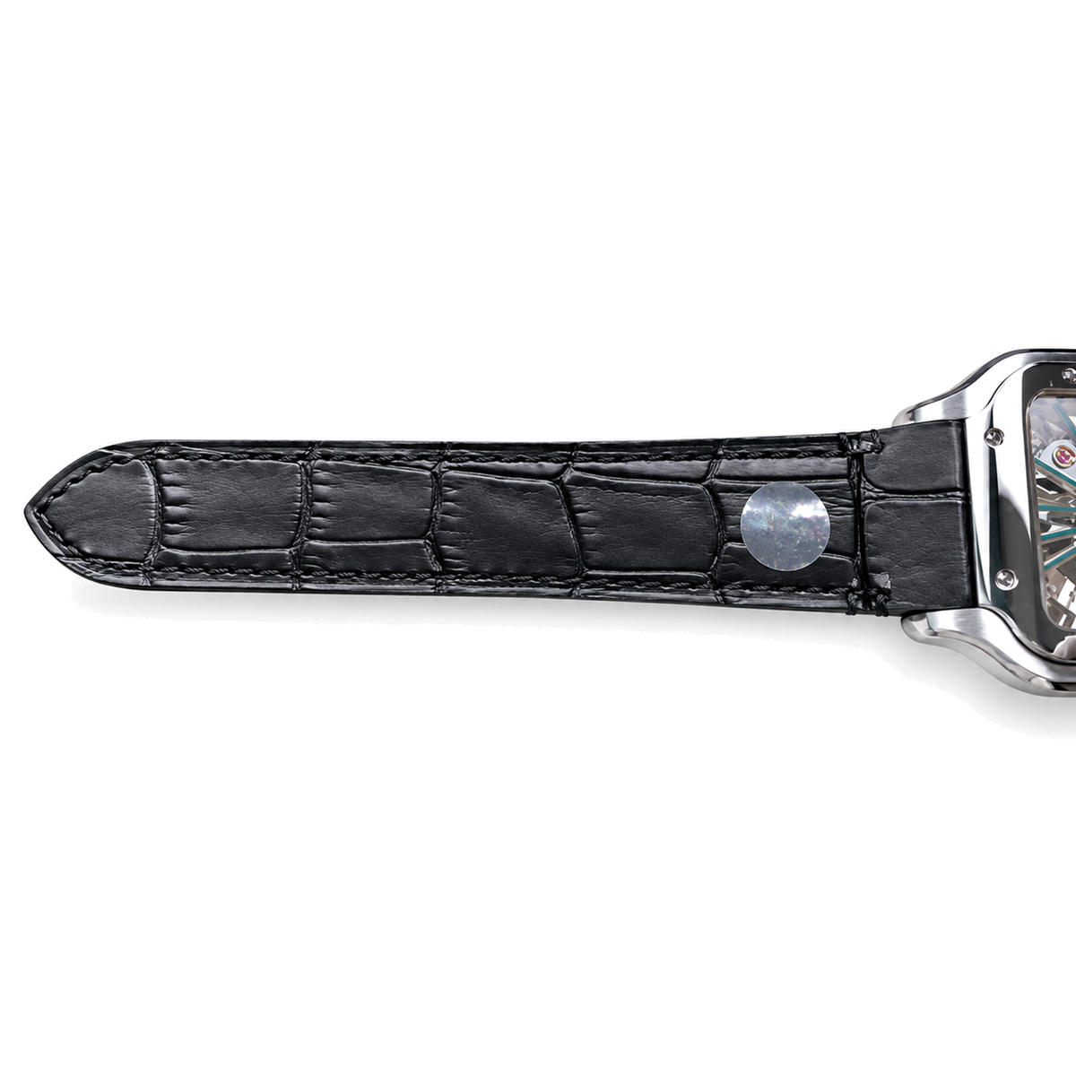 Cartier Santos de Cartier Skeleton — Stainless Steel, Green Roman Numerals & Black Leather Strap