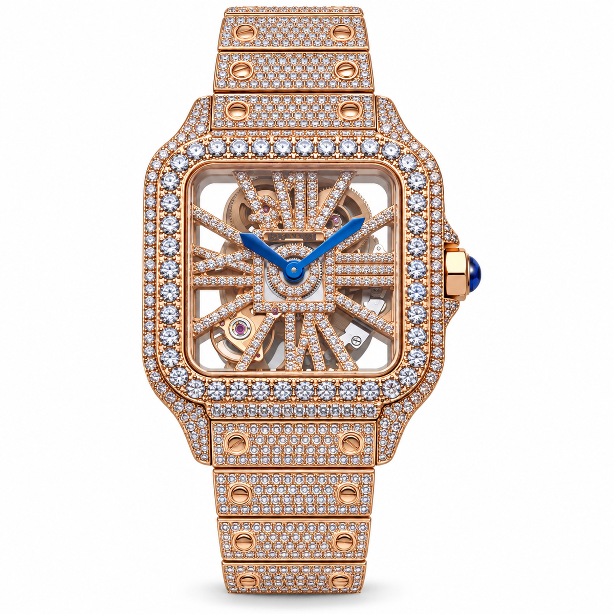 Cartier Santos Full Diamond Rose Gold Skeleton Watch – KDY
