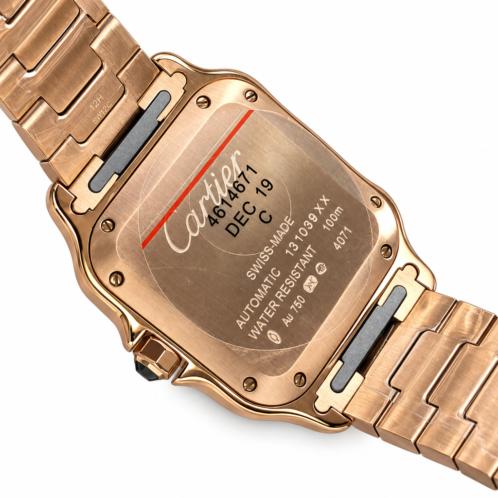 Cartier Santos Large — 18K Rose Gold, White Dial, Roman Numerals & Rose Gold Bracelet, Automatic