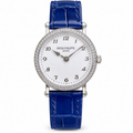 Patek Philippe Calatrava — 18K White Gold, Diamond Bezel & Blue Alligator Strap