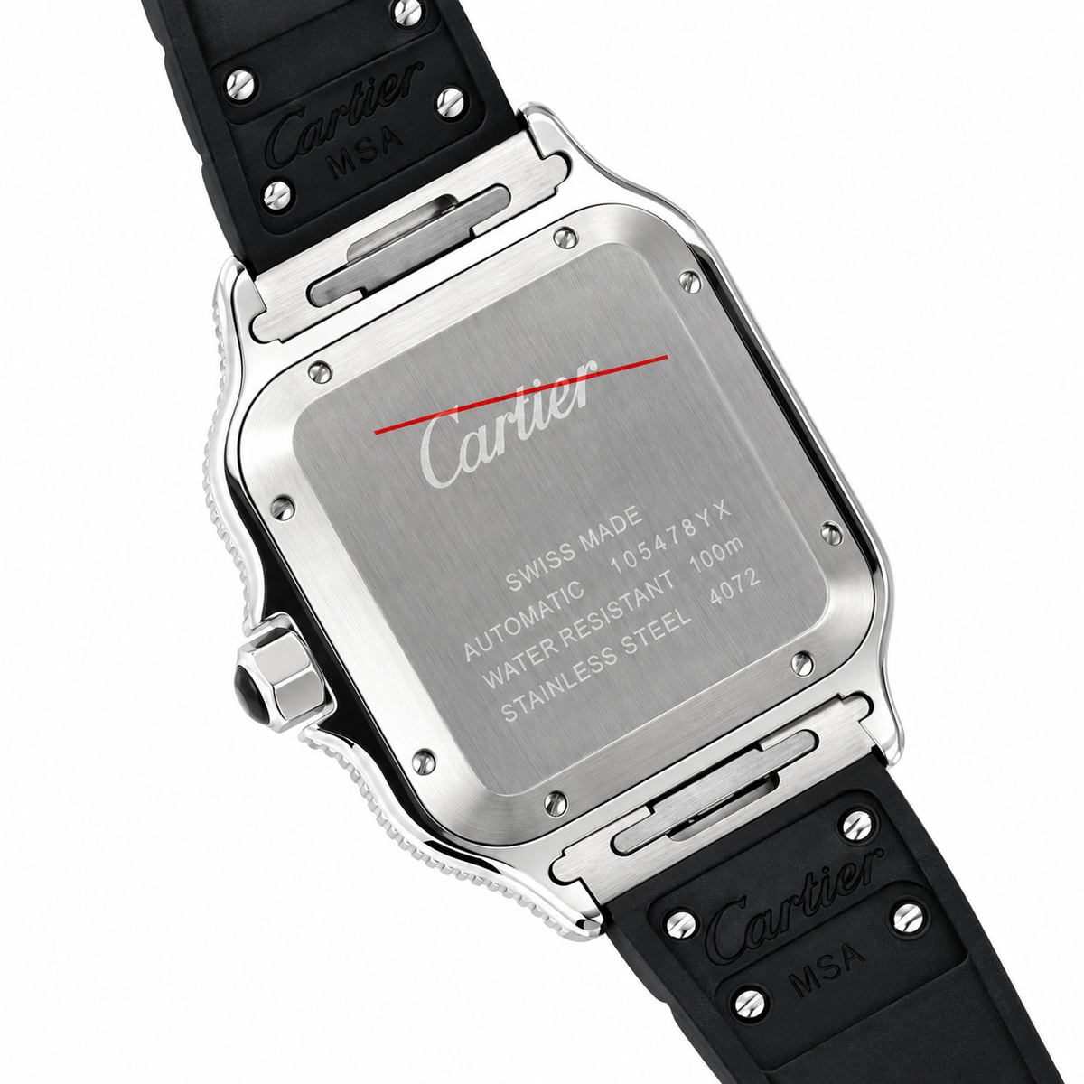 Cartier Santos de Cartier Automatic — Full Diamond Bezel, Date & Black Rubber Strap