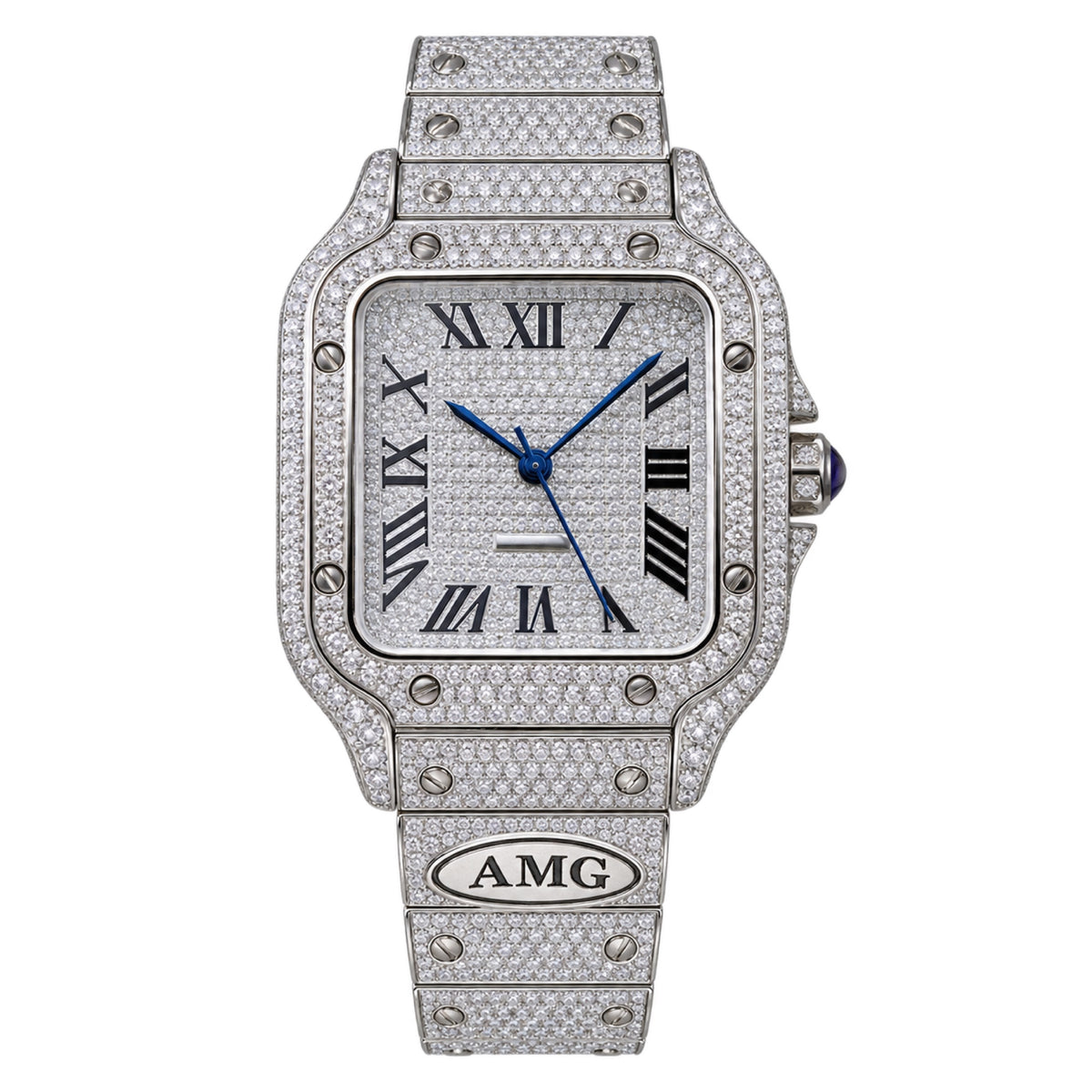 Cartier Santos de Cartier — Full Diamond Pavé & AMG Custom Steel Bracelet Watch
