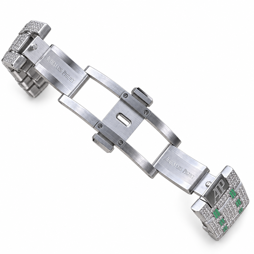Royal Oak Iced Out – Full Diamond Pavé & Emerald Baguette AMG