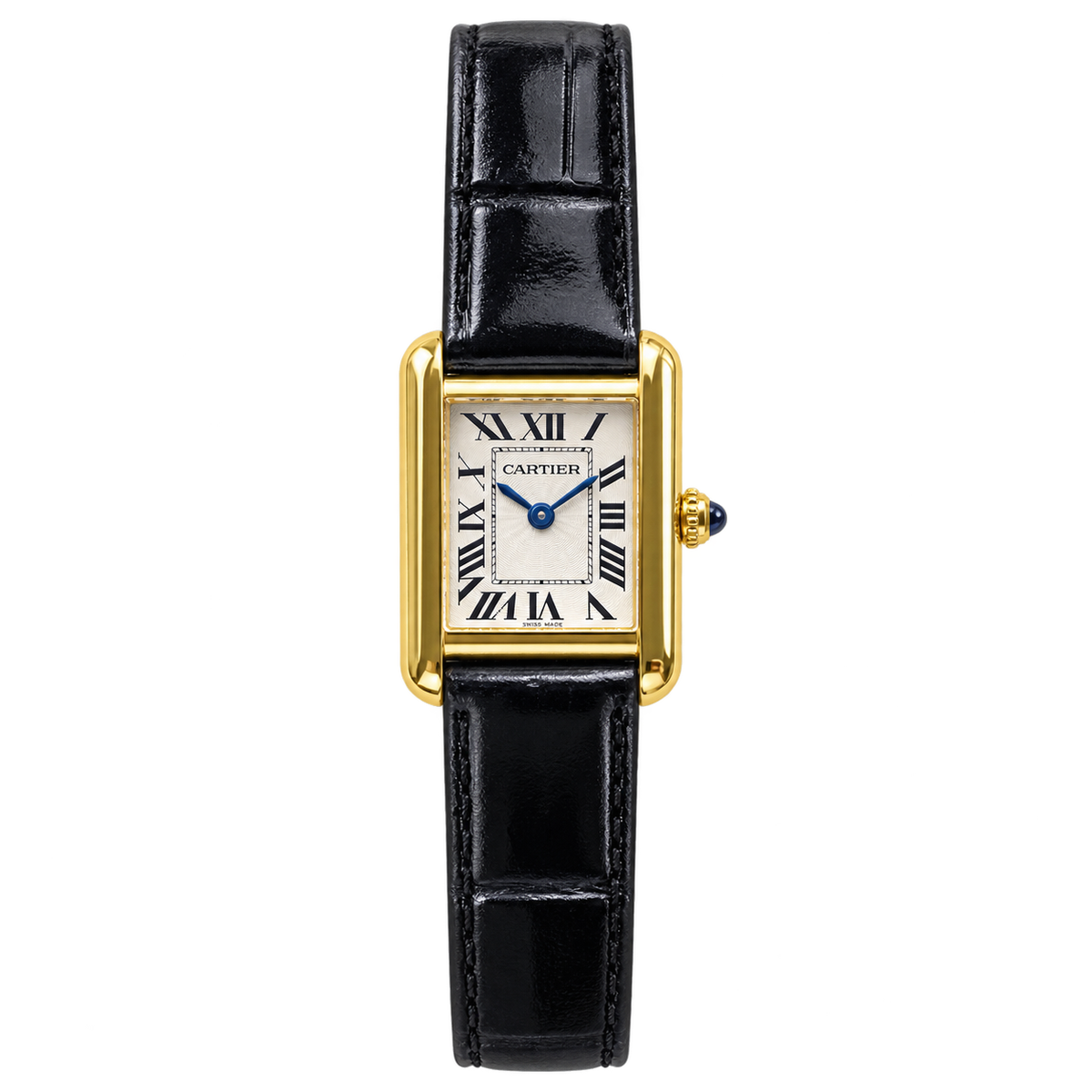 Cartier Tank Must 18K Yellow Gold Rectangular Luxury Watch Black Alligator Strap Swiss Made